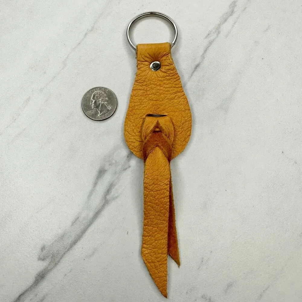 Soft Yellow Leather Fringe Western Boho Keychain Keyring